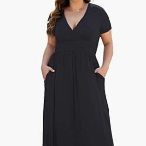 Women's L-5XL Short/Long Sleeve V-Neck Plus Size Casual Maxi Dresses